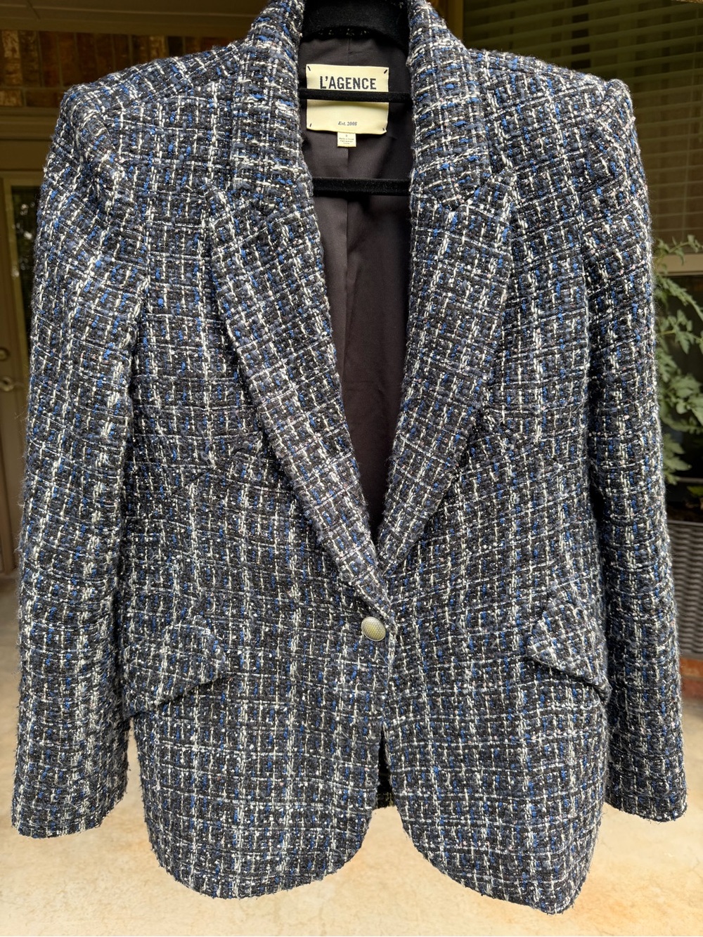 L'Agence Chamberlain Hudson Tweed Blazer Navy Black Single Button | Size 8